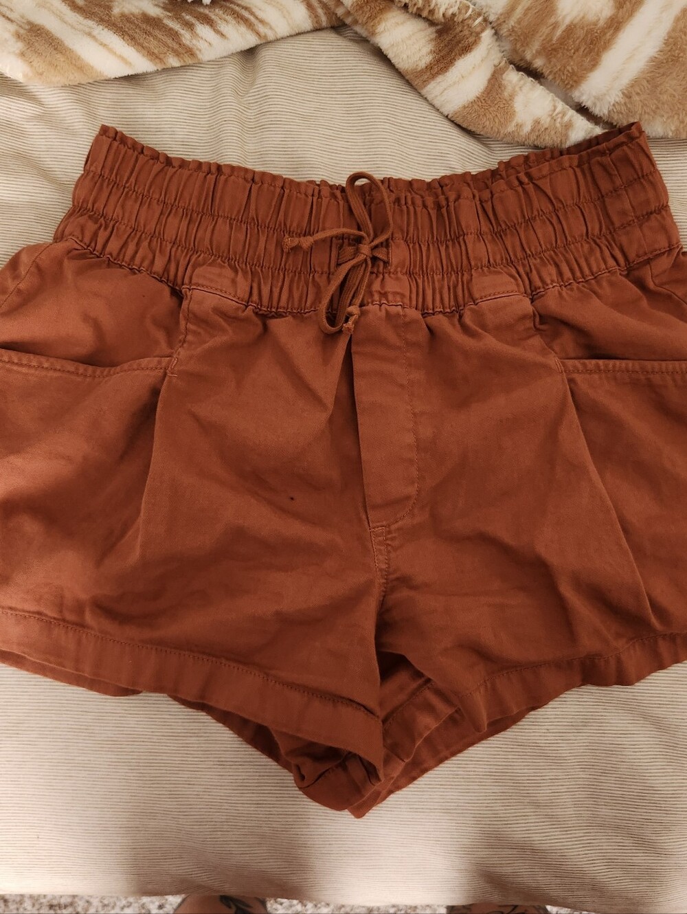 aerie Rust High-Waist Paperbag Shorts